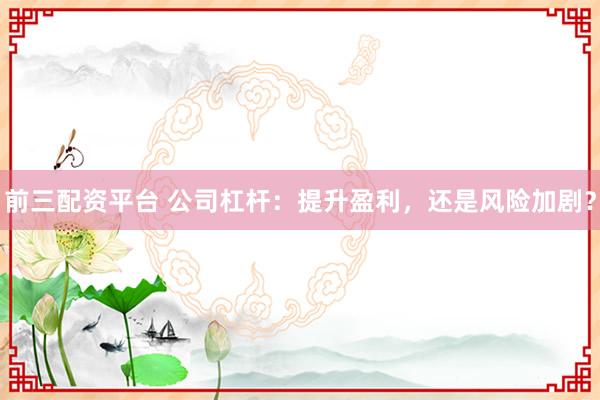 前三配资平台 公司杠杆：提升盈利，还是风险加剧？