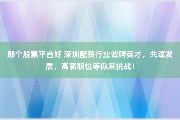 那个股票平台好 深圳配资行业诚聘英才，共谋发展，高薪职位等你来挑战！