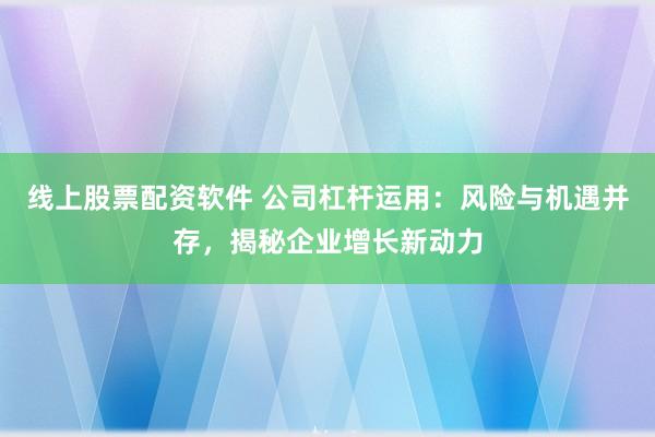 线上股票配资软件 公司杠杆运用：风险与机遇并存，揭秘企业增长新动力