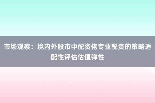 市场观察:境内外股市中配资佬专业配资的策略适配性评估估值弹性