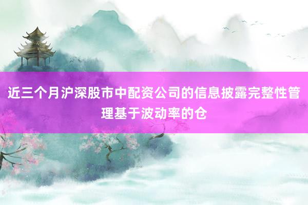 近三个月沪深股市中配资公司的信息披露完整性管理基于波动率的仓